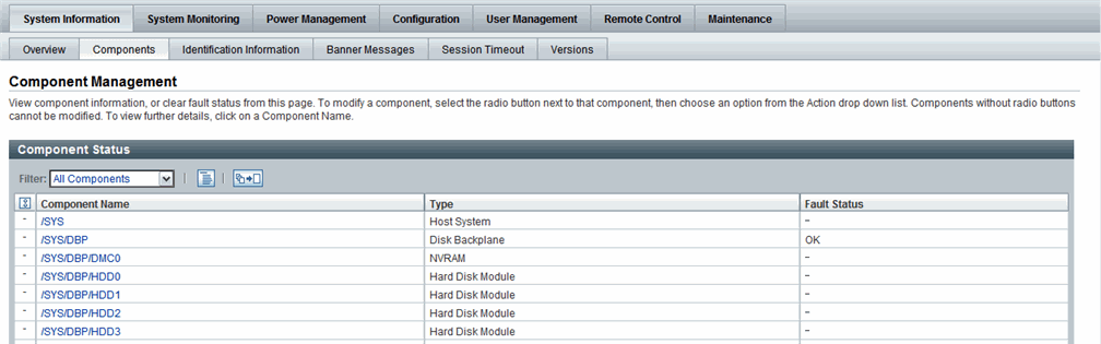 Component Management page