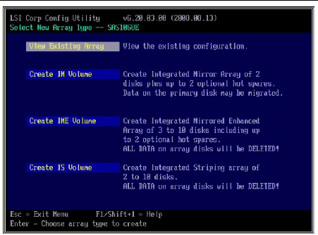 Figure showing the Select New Array Type screen.