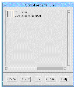 Compliance Failure dialog reporting that "rc_is_class cannot be structured".