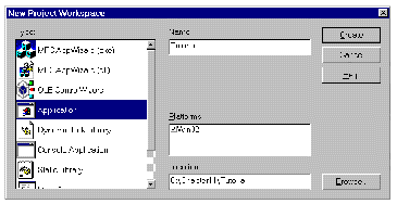 The New Project Workspace dialog in Visual C++.
