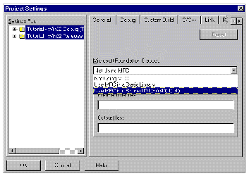 The Project Settings dialog in Visual C++.