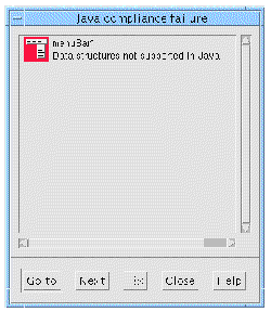 Screenshot of Java Compliance Failure dialog.
