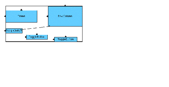 Form's child widgets in Layout Editor illustrating the three ToggleButtons before setting the example attachmants.