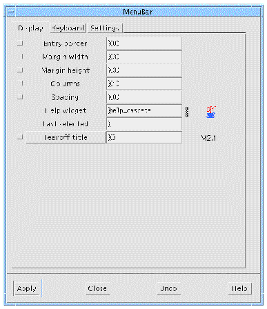 Display page of the MenuBar resource panel showing examples value entered.