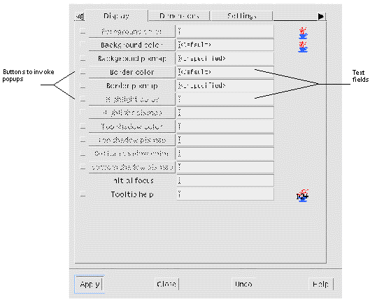 Screenshot of the buttons displaying dialogs on the Core Resource panel.