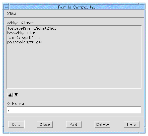 Widgets page of the Family Composites dialog for the Athena widgets. The list of currently defined widget classes is displayed.