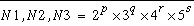 N1, N2, N3=2^{p}\times 3^{q}\times 4^{r}\times 5^{s}