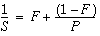 アムダールの法則を示す等式。S 分の 1 は F と P 分の 1 マイナス F に等しいです。