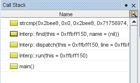 ��������μ��Ϥ�Ĵɽ�����Ƹ��ߤΥե졼��򼨤��ָƤӽФ������å� (Call Stack)�ץ�����ɥ�