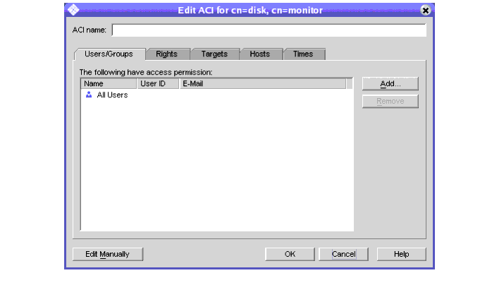 The visual editor helps you construct ACIs.