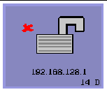 This OSD shows a red cross mark, an unlocked lock, the IP address, and the code 14 D.