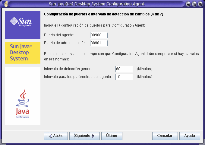 Valores de los puertos de Configuration Agent
