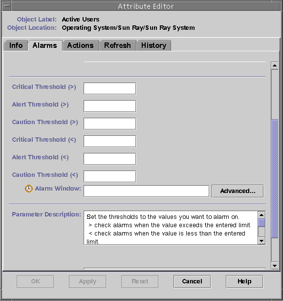 Fields for thresholds: critical, alert, caution, etc.