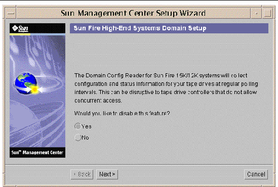 Screen capture of the Sun Fire High-End Systems Domain Setup query. 
