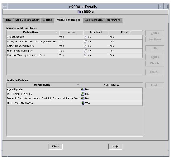 Screen capture of the Modules tab of the Details window. 