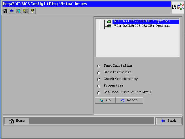 image:The graphic shows the Virtual Drives screen in the WebBIOS configuration utility.