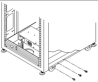 Illustration showing the mounting screws located at the bottom edge of the base cabinet.