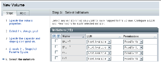 Screen capture of the wizard page you use to map the volume to initiators. 