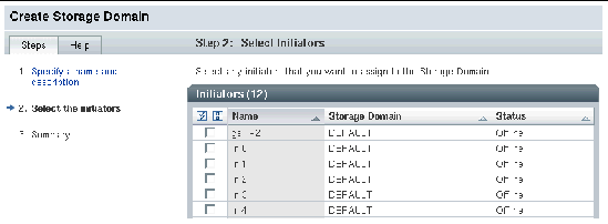 Screen capture showing the available initiators that you can assign to the storage domain. 