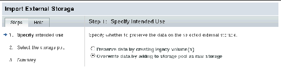 Screen capture of the wizard used to specify the intended use of the data on the external storage device. 