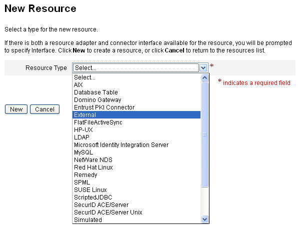 Figure showing the Resource Type menu