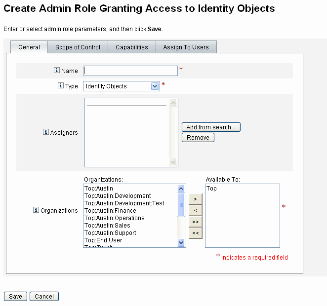 Figure illustrating an example Create Admin Role view