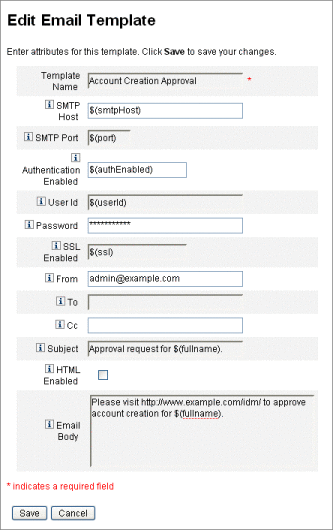 Figure illustrating the Edit Email Template tab