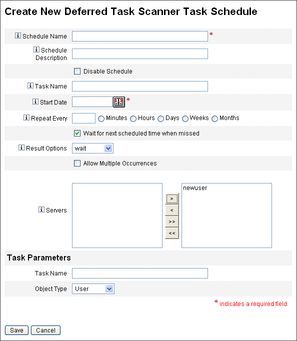 Figure illustrating the scheduled task form for the Deferred
Task Scanner task