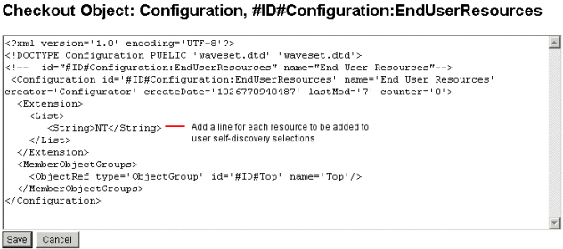 Figure illustrating the End User Resources Configuration
Object