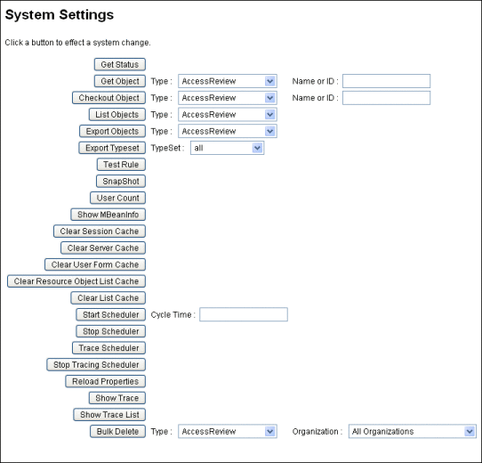 Figure showing the System Settings page used for debugging.