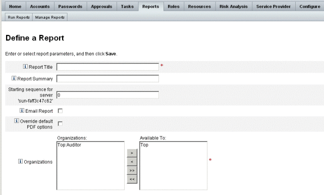Figure showing an example Define a Tampering Report page