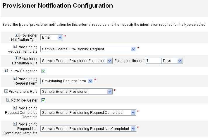 「Email」通知タイプの「Provisioner Notification」ページの例を示す図
