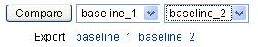 スクリーンショットは「比較」ボタン、および「baseline_1」と「baseline_2」を持つ2つのドロップダウンリストを示します。 スクリーンショットは「比較」ボタン、および「baseline_1」と「baseline_2」を持つ2つのドロップダウンリストを示します。