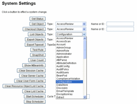 「System Settings」ページの「List Objects」メニューを表した画像