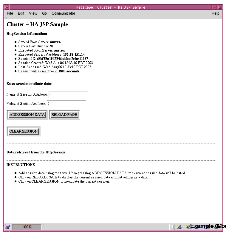 Cluster JSP sample server from application server