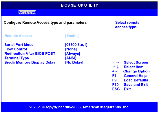 Figure showing BIOS Remote Access configuration menu