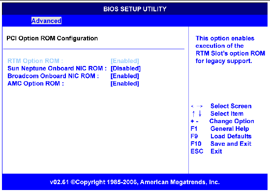 Figure showing BIOS PCI Option ROM configuration menu