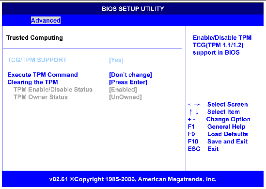 Figure showing BIOS Trusted Computing menu