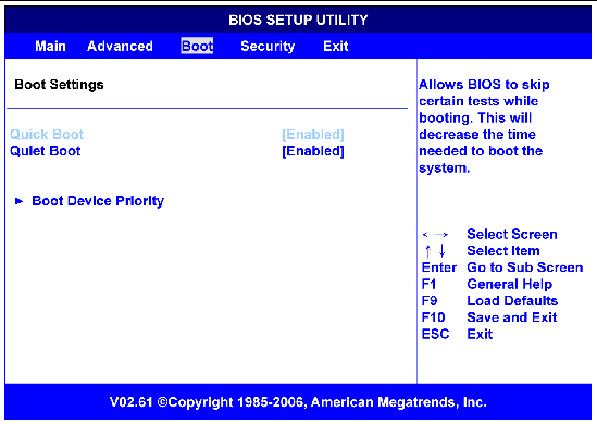 Figure showing BIOS Boot settings configuration menu