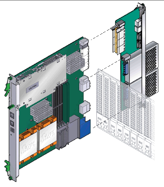 Figure showing the installation of a node blade server and advanced rear transition module.