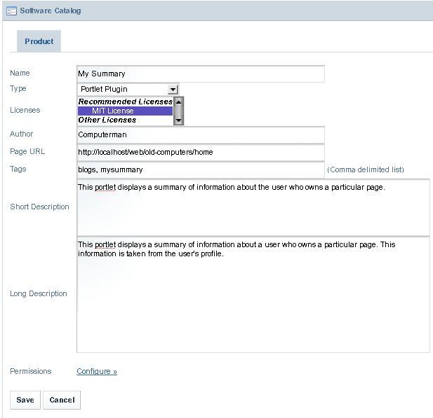 Adding a Product to the Software Catalog (partial)