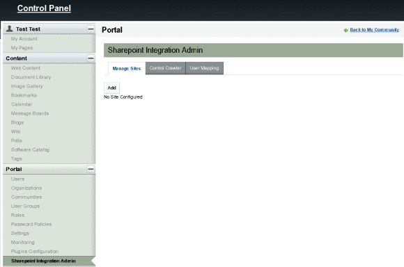 Sharepoint Integration Admin Portlet
