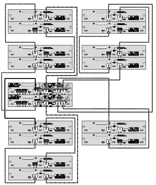 Diagram showing a Sun StorEdge 3510 FC array configuration with seven expansion units.