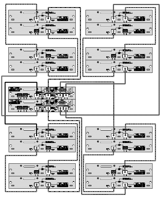 Diagram showing a Sun StorEdge 3510 FC Array configuration with eight expansion units.