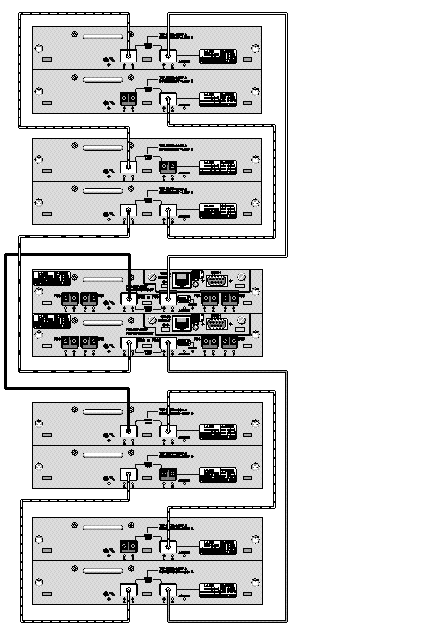 Diagram showing a Sun StorEdge 3510 FC array configuration with four expansion units.