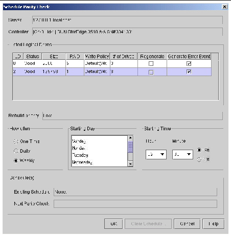 Screen capture showing the Schedule Parity Check window.