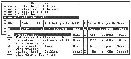 Screen capture shows the menu of channel options with "channel Mode" selected.