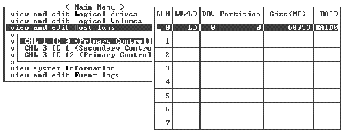 Screen capture shows the LUN table.