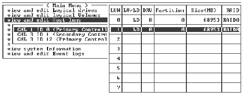 Screen capture shows partition 0 mapped to LUN 0.