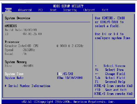 Graphic showing BIOS Setup Utility: Main -system overview.